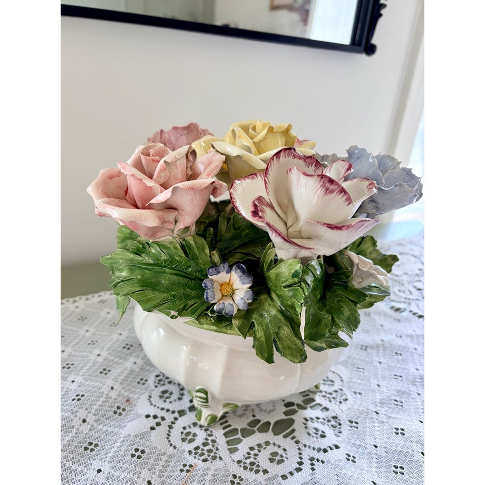 Vintage Capodimonte Porcelain Floral Arrangement | Hand Painted | Made in Italy